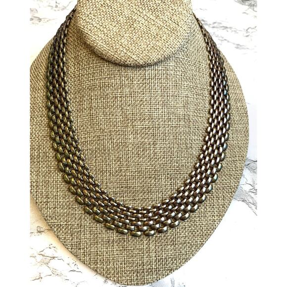 Vintage Tank Track Mesh Necklace 80s Gunmetal Iridescent Metal 18" Collar - Picture 1 of 10